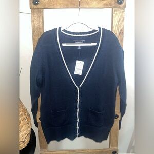 Land’S End Medium Full Zip Cardigan Sweater Jacket 10-12 NWT NAVY w/Pockets